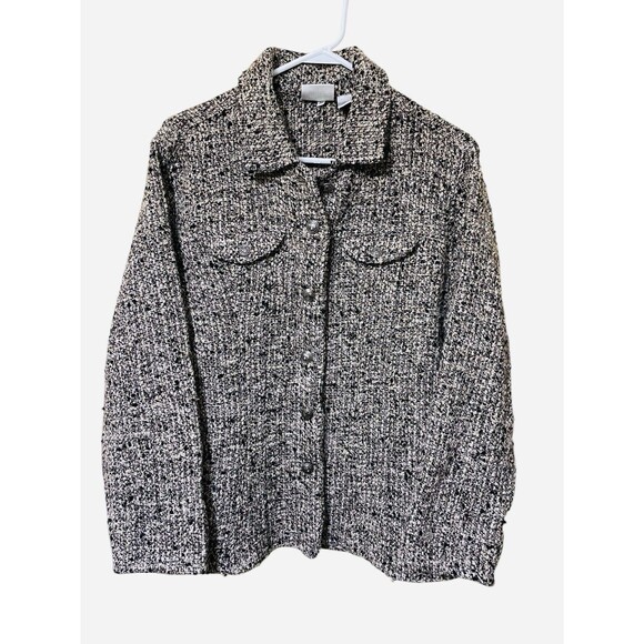 Chico's Design Boucle Tweed  Jacket Size 3 (XL) Lightweight Spring Black/White - Picture 1 of 5